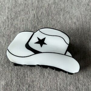 NEW Western Cowboy Hat Hair Claw Clip White W/Black Star (1pcs)